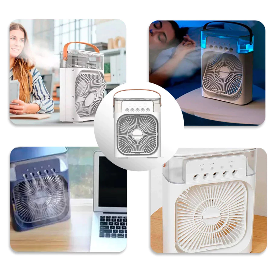 Mini Ar-Condicionado Portátil 3 em 1 com Luz LED e Umidificador